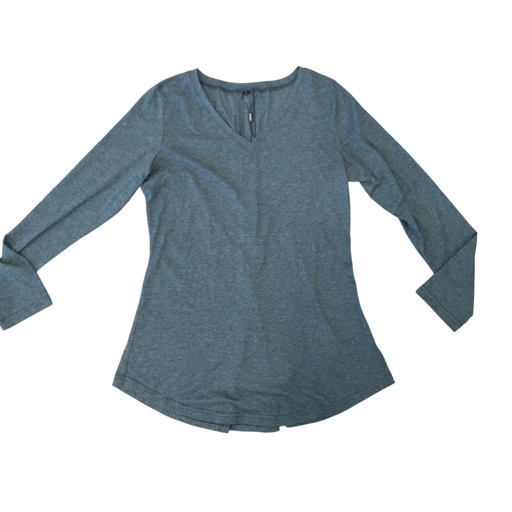 Guess Womens Green V-Neck Long Sleeve Top Full‎ Back Zipper Heathered Size L